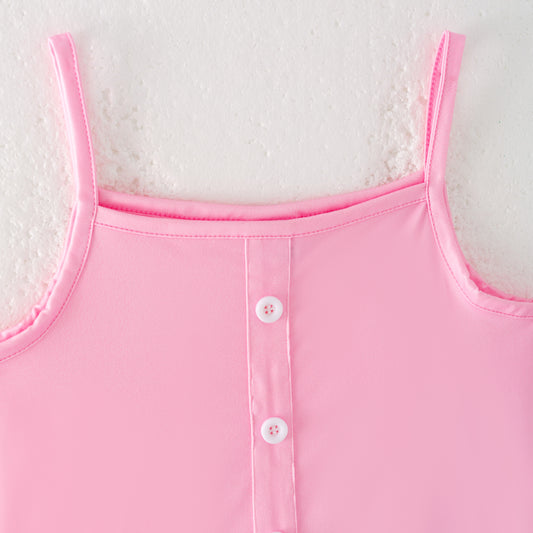 Girls Summer Pink Blue Floral Slip Top Bell Pant Set