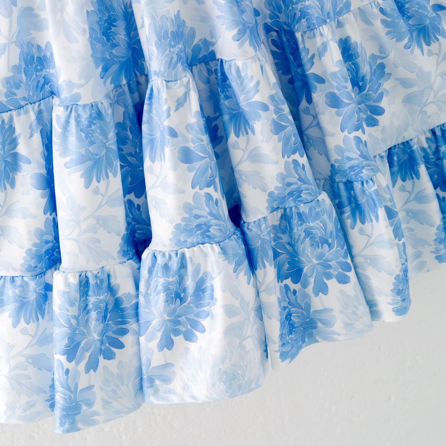 Girls Summer Blue Floral Print Patchwork Dress