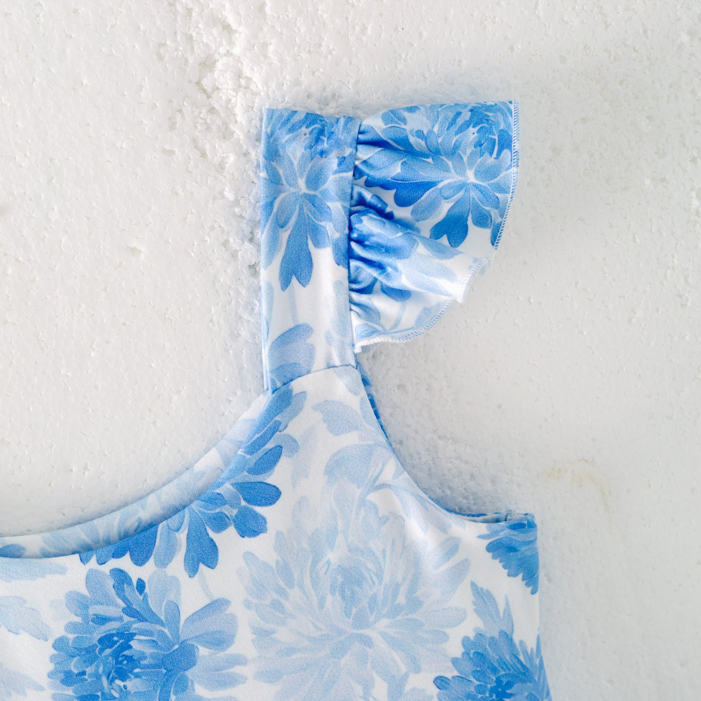 Girls Summer Blue Floral Print Patchwork Dress