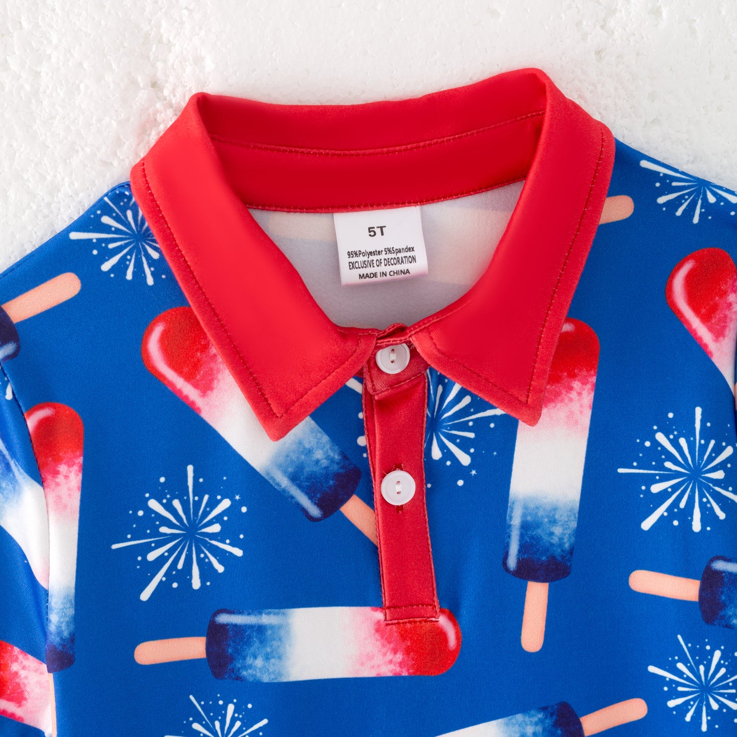 Boys Summer July 4th Blue Red Popsicle Short Sleeves Polo Shirt
