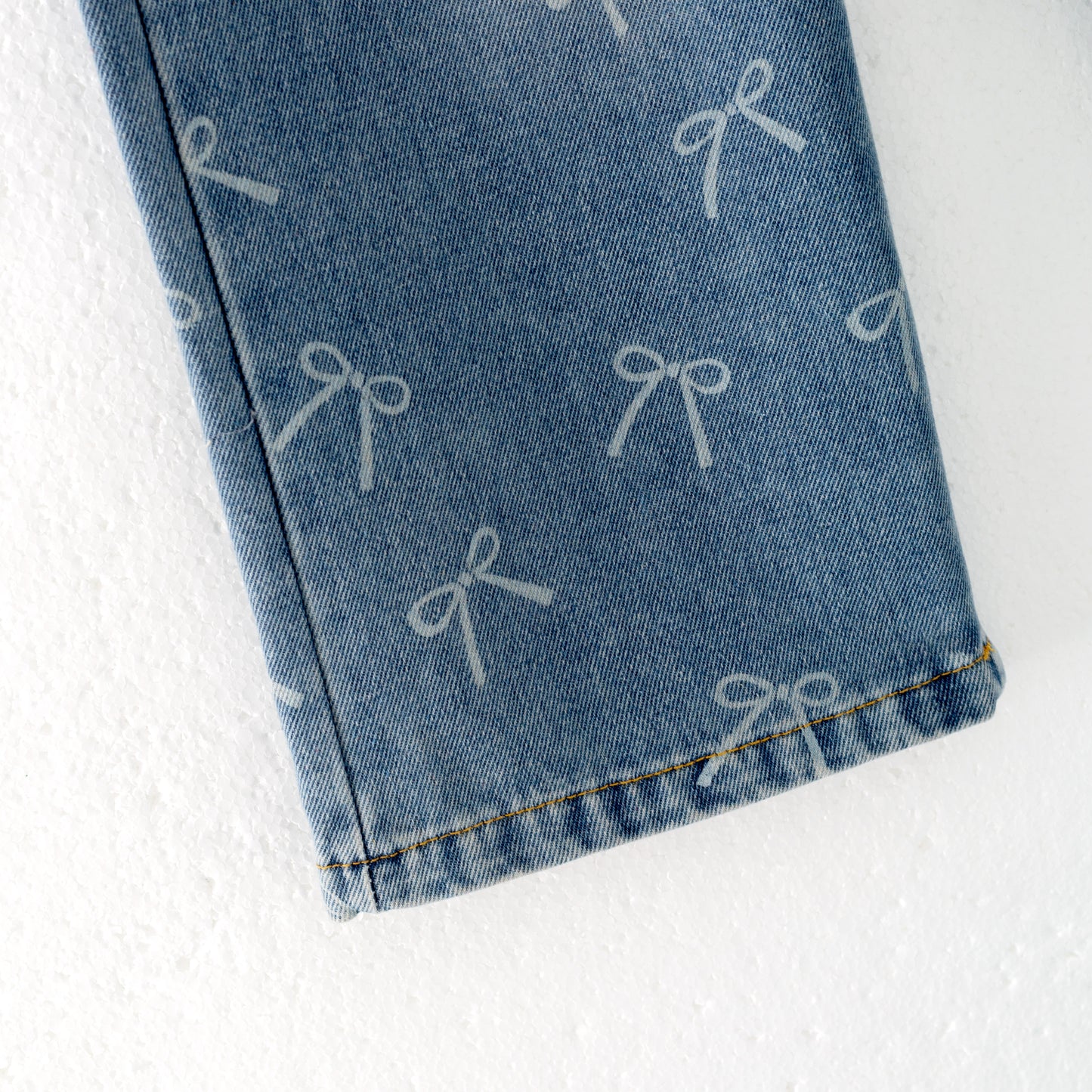 Girls Bow Print Lace Knot Slim-fit Kids' Jeans Elastic Pants