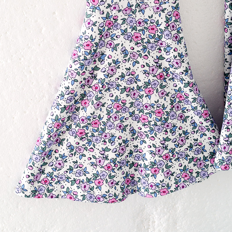 Girls Halloween Corn Bow Applique Floral Bell Pant Purple Set