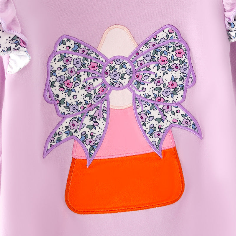 Baby Fall Halloween Corn Bow Applique Purple Romper