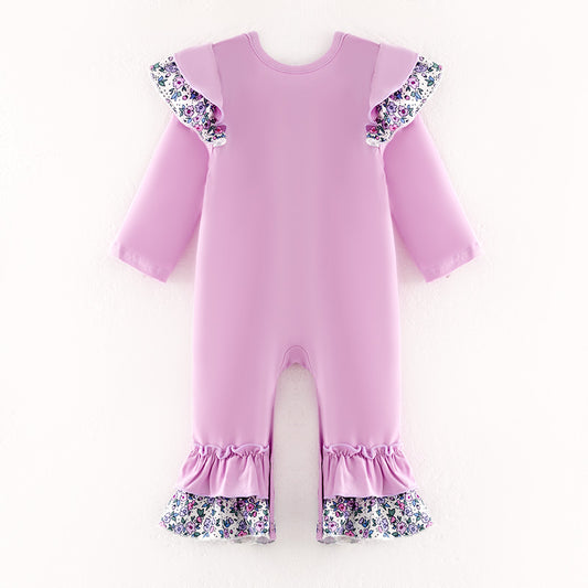 Baby Fall Halloween Corn Bow Applique Purple Romper