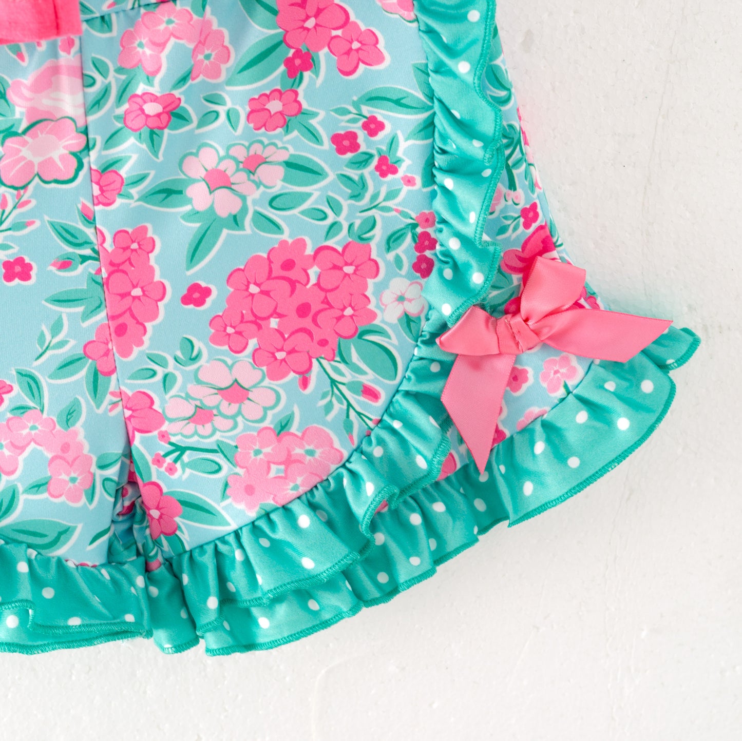 Girls Summer Hot Pink Floral Print Ruffled Short Set