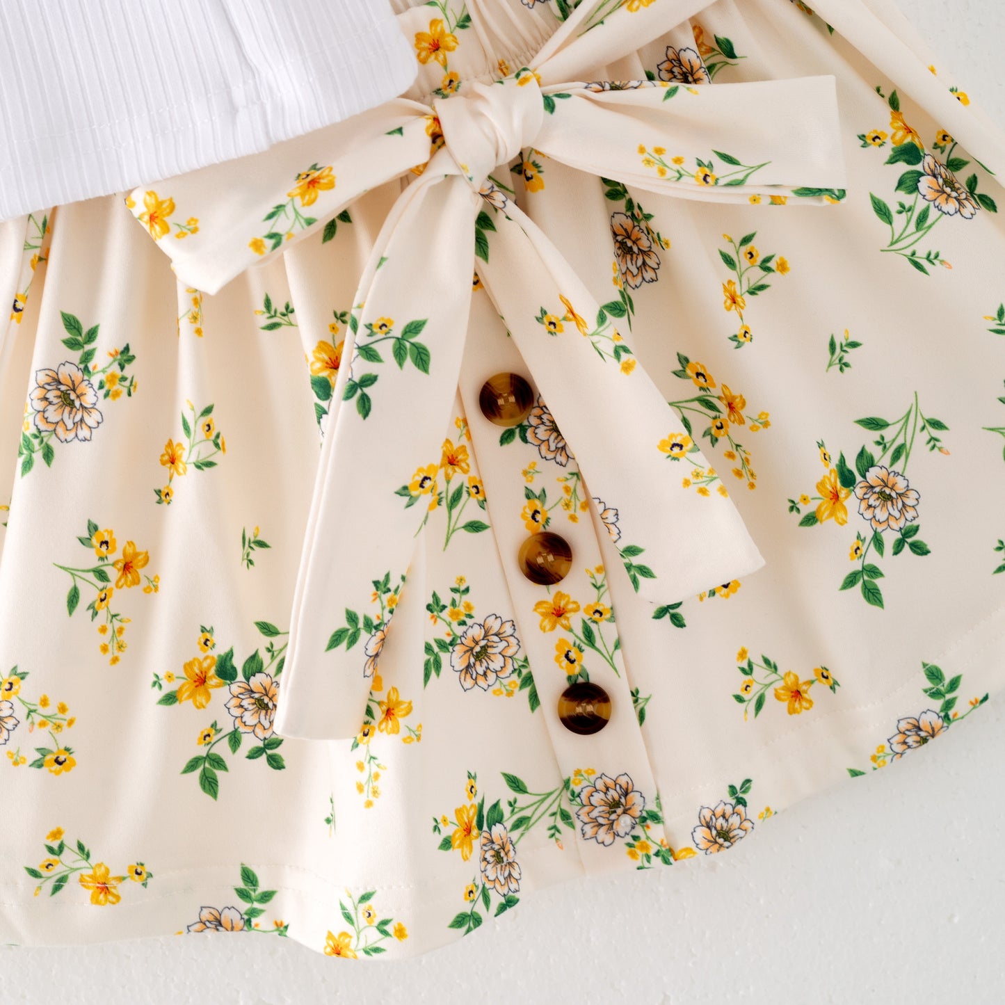 Girls Summer White Soft Top Yellow Floral Print Skrit Set