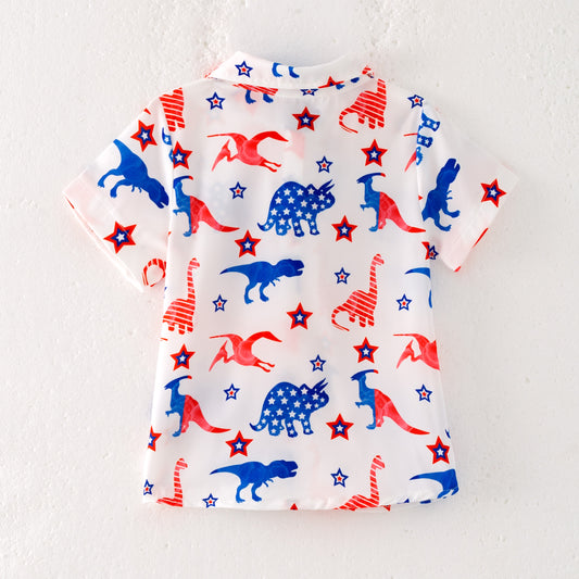 Boys July 4th Star Dinosour Short Sleeves Shirt