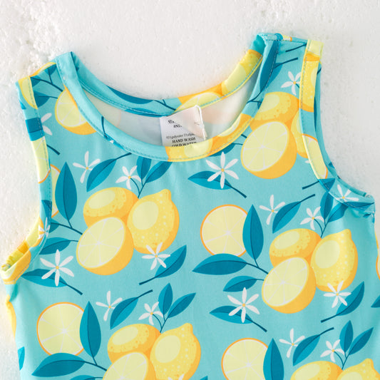Girls Summer Fashion Lemon Ruffled Sleeveless Set