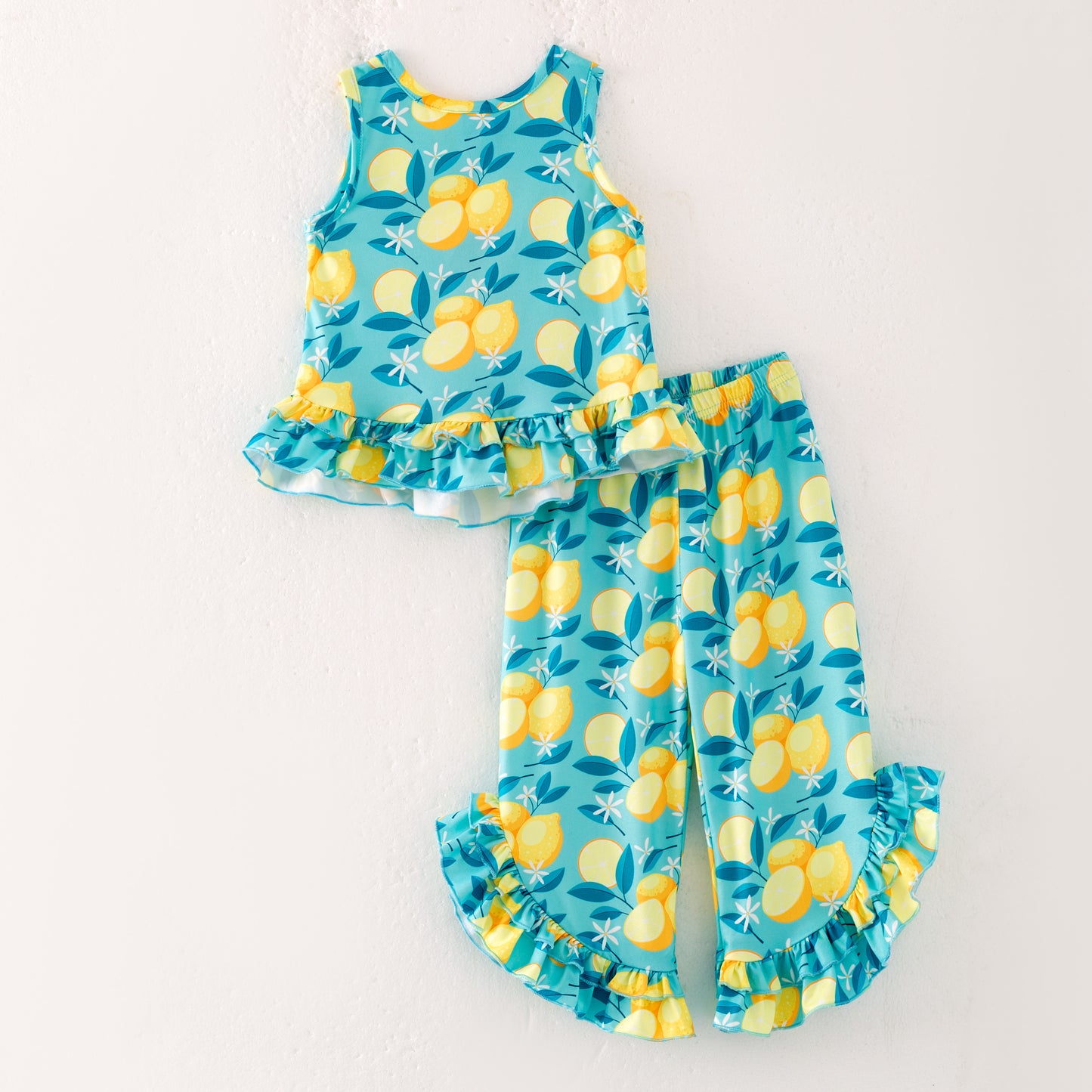 Girls Summer Fashion Lemon Ruffled Sleeveless Set