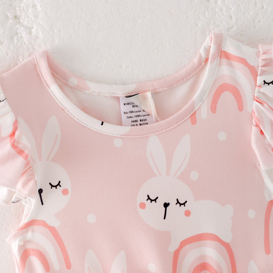 Girls Summer Bunny Rainbow White Sequins Dress