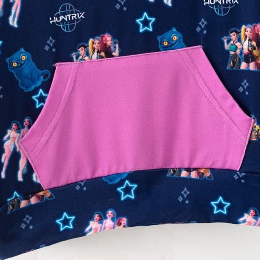 2025 Fall Girls Hot Pink Kpop Demon Hunter Printed Pocket Hoodie