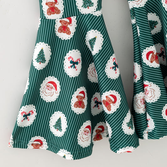2025 Christmas Girls Santa Bow Print Bell Pant Set