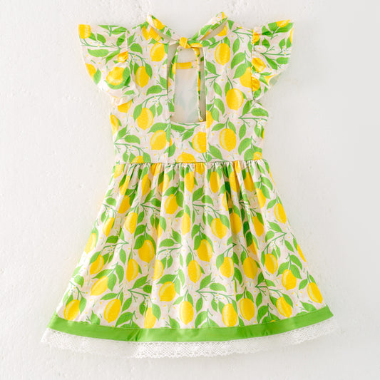 Girls Summer Lemon Print Lace Dress
