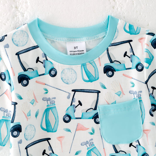 Boys Summer Golf Print Pocket Short Sleeves T-Shirt