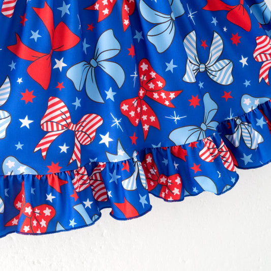 Girls July 4th Patriotic Blue Red Bow Slip Dress
