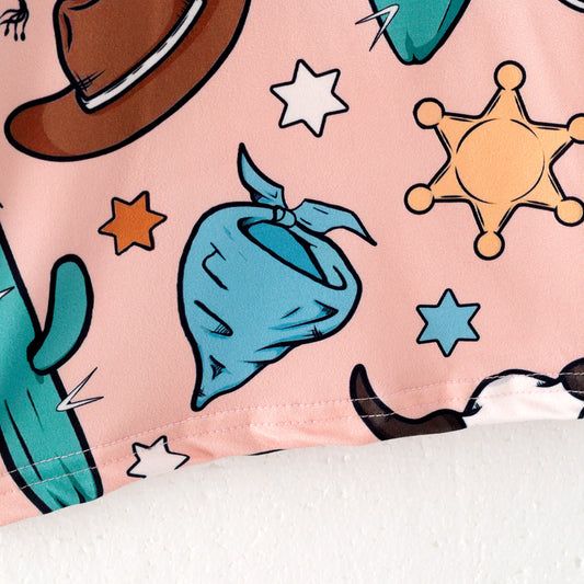 Boys Summer Brown Star Cactus Print Short Sleeves Polo Shirt