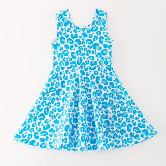 Girls Summer Blue Leopard Print Athletic Dress