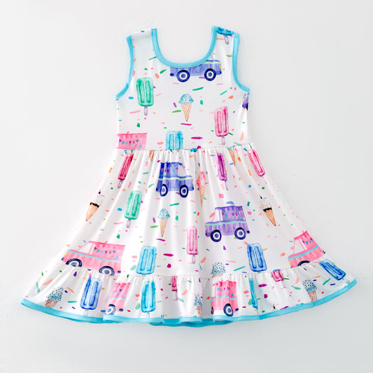 Girls' Summer Bus Popsicle Sleeveless Print Dress