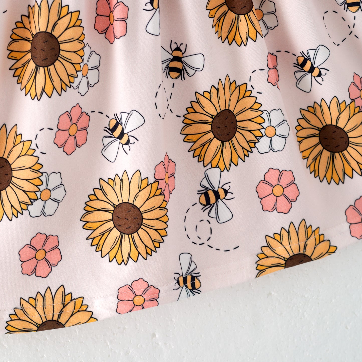 Girls Summer Bee Flower Lace Ruffled Dress