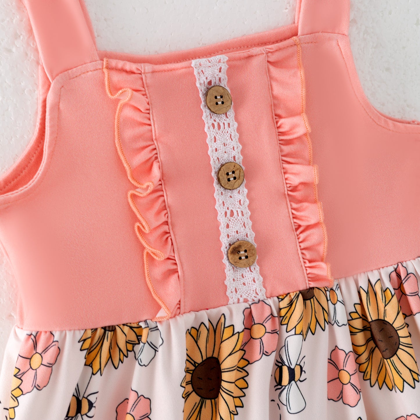 Girls Summer Bee Flower Lace Ruffled Dress