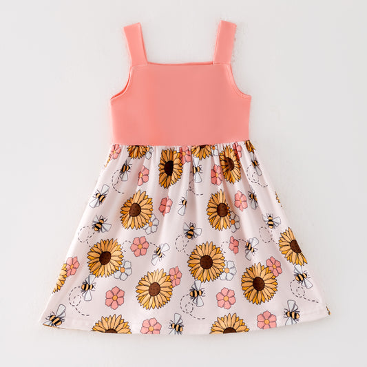 Girls Summer Bee Flower Lace Ruffled Dress