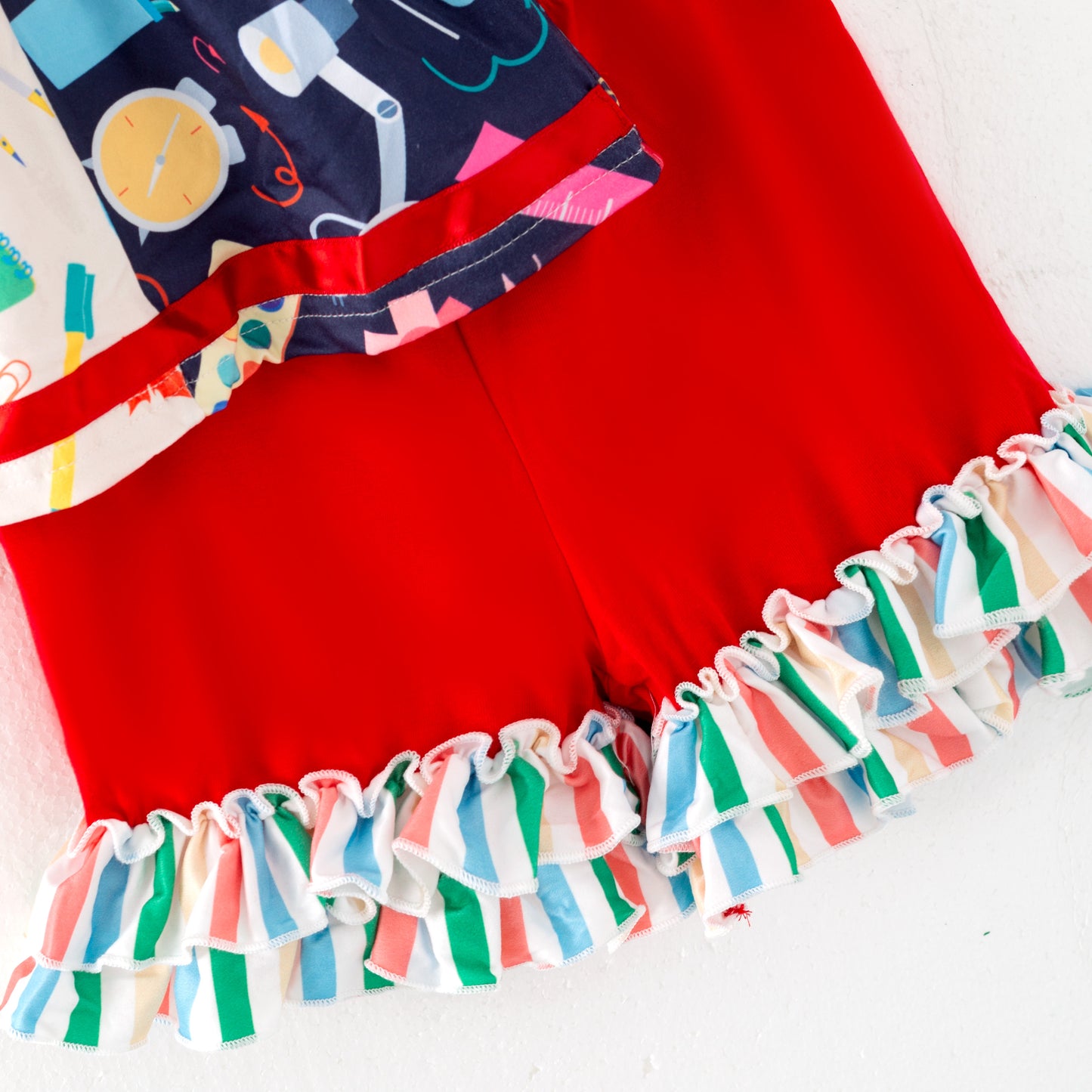 Girls' Summer Back To School Print Patchwork Short Set