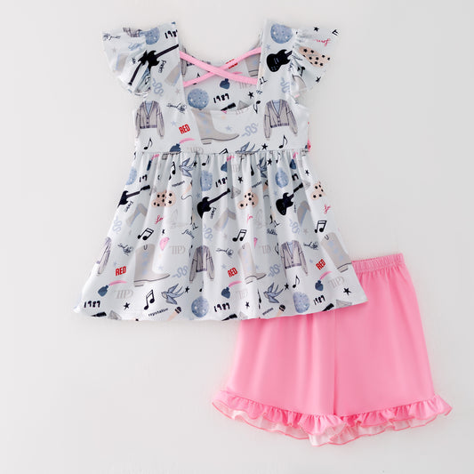 Girls Summer Music Song Fashion Print Short Set
