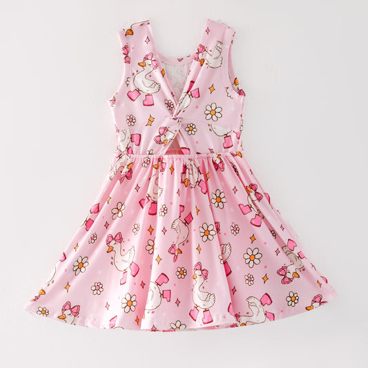 Girls Summer Silly Goose Print Athletic Fashion Soft Dress