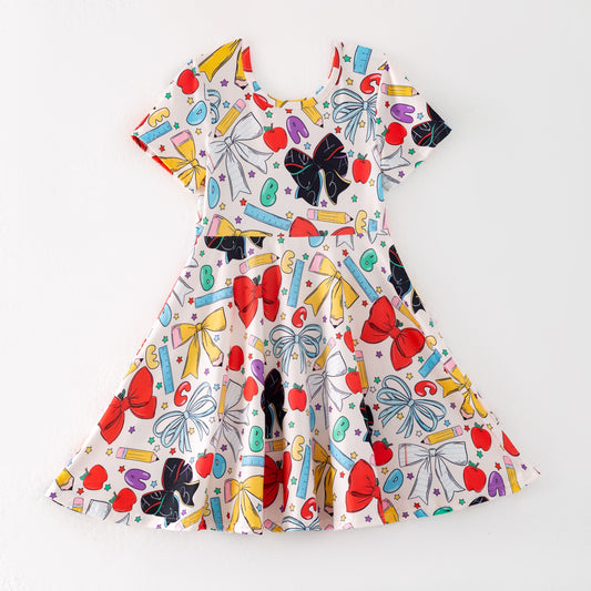 Girls Back To School Purple Bow Pencil Twirl Dress