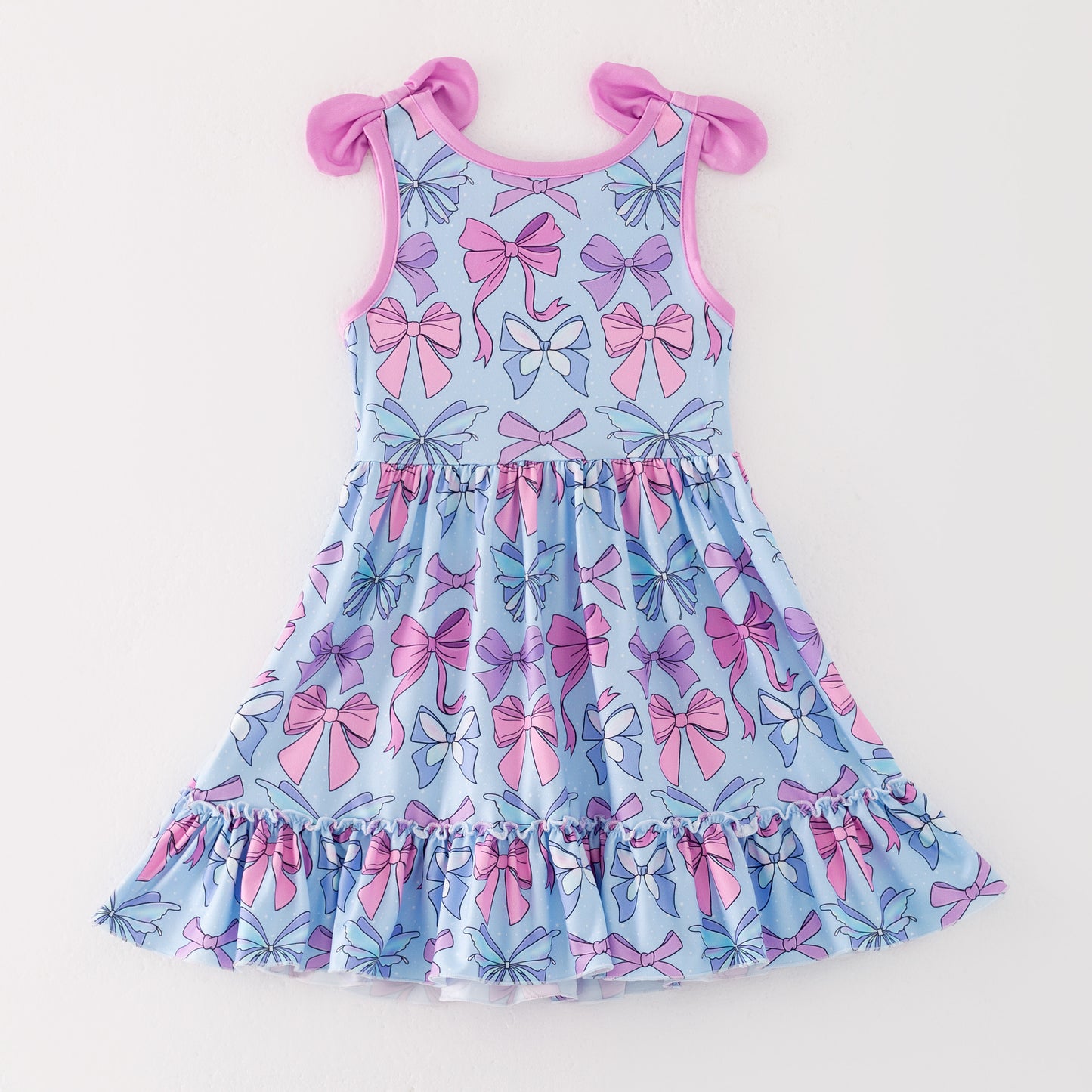 Siblings Girls Summer Pink Blue Bow Matching Clothes