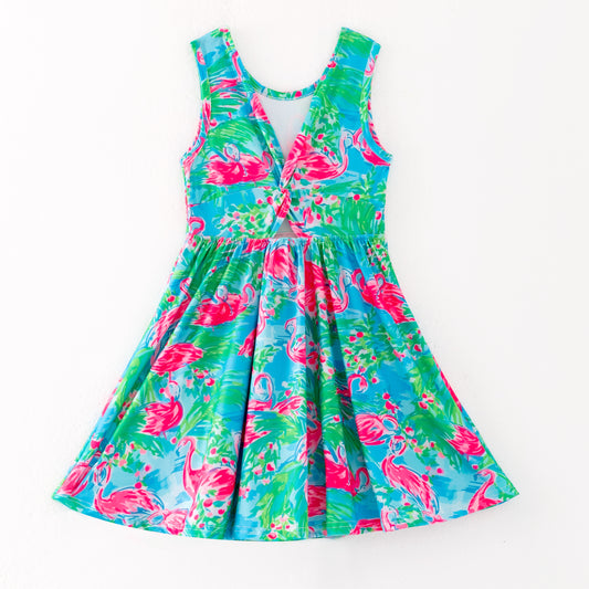 Girls Summer Flamingo Blue Hot Pink Athletic Dress