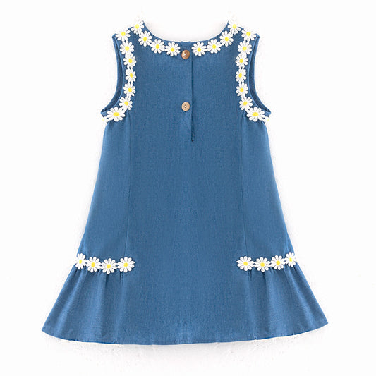 Girls Summer Daisy Blue Cute Dress