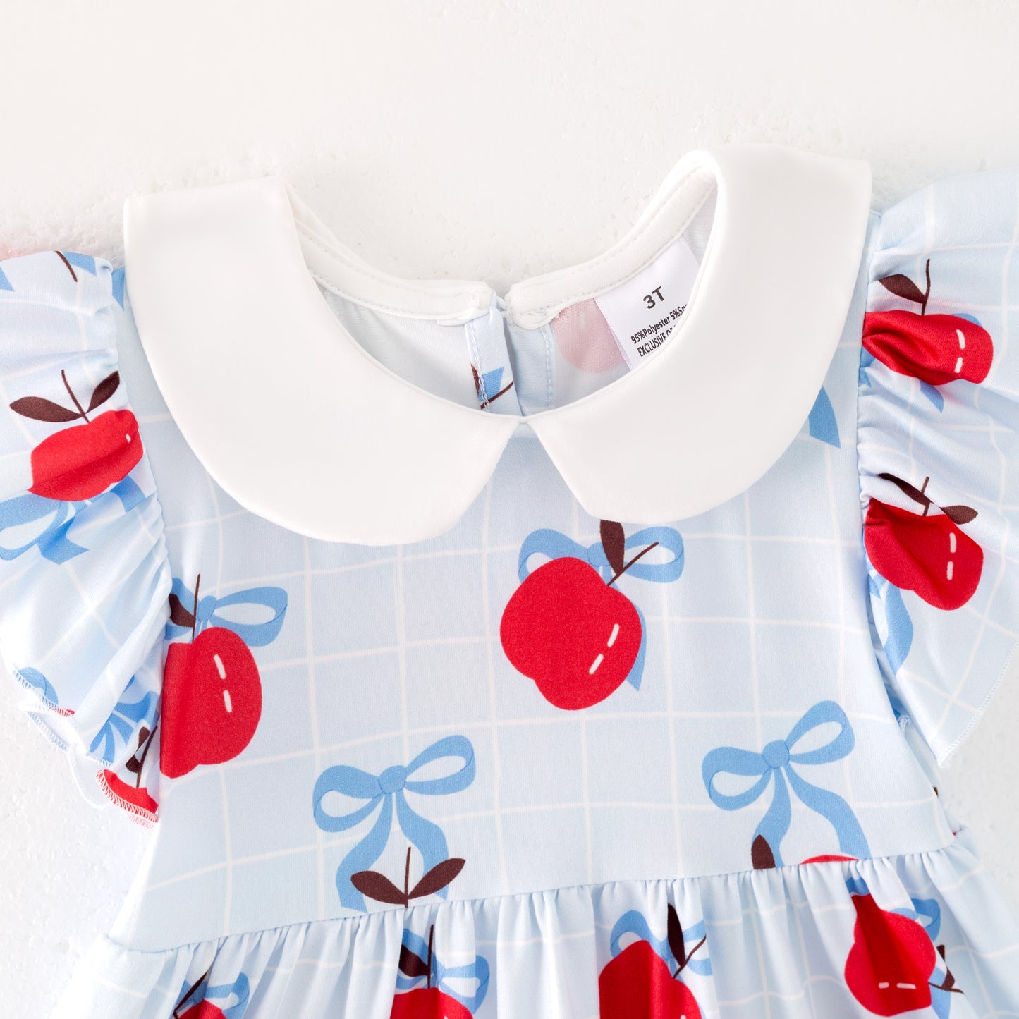 Girls Back To School Red Blue Apple Pocket Short Set