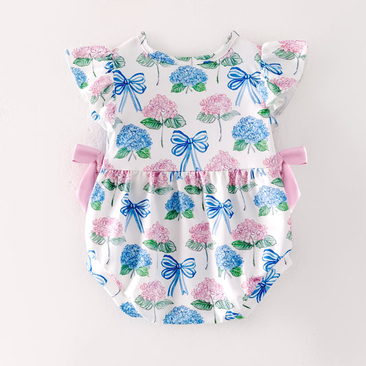 Baby Girls Pink Blue Bow Flower Print Bubbles Romper