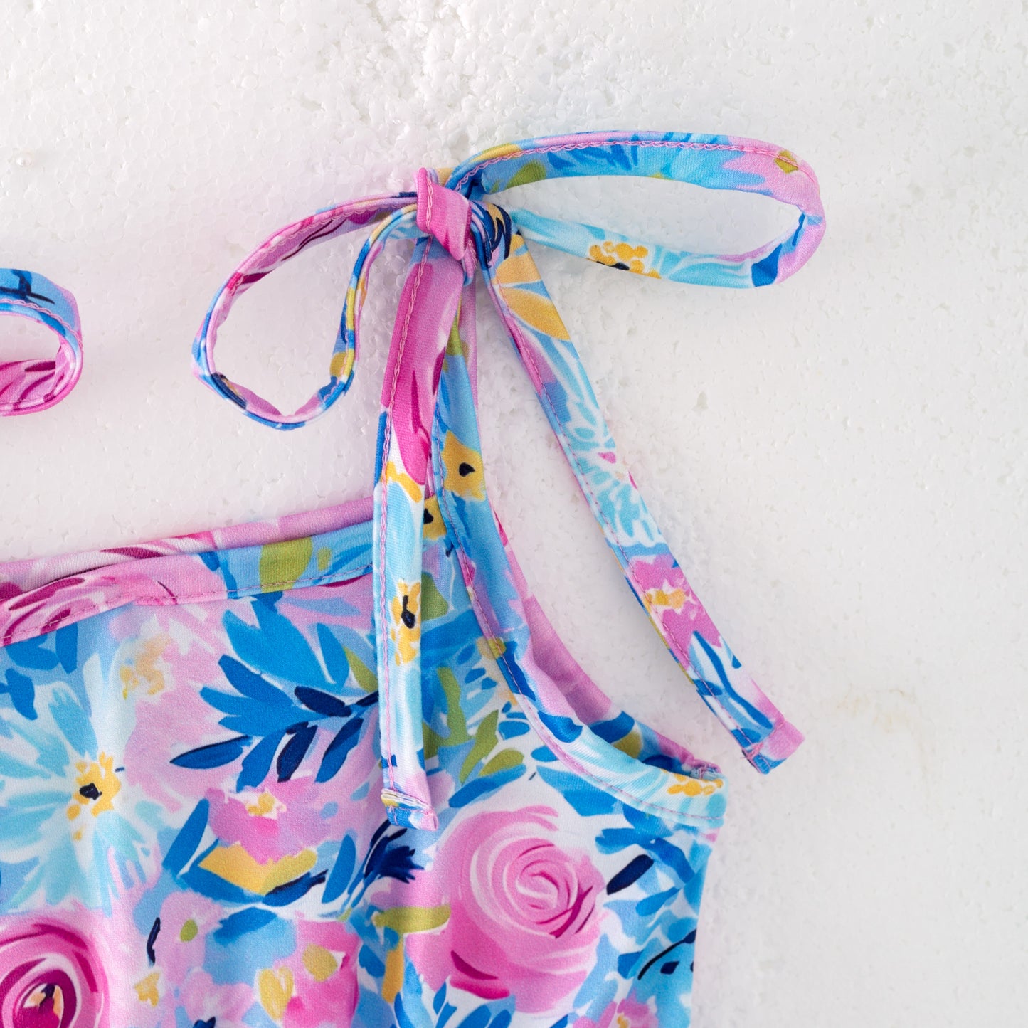 Girls Summer Blue Pink Floral Print Jumpsuit