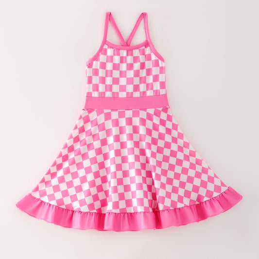 Girls Summer Muti-Colors Plaid Athletic Slip Outdoor Dress