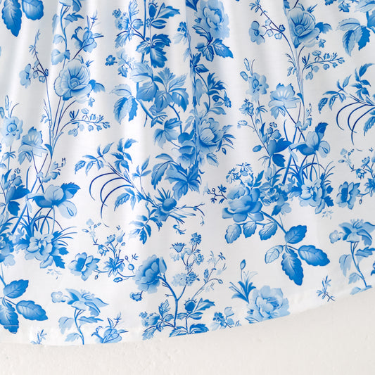 Girls Summer Blue Floral Custom Name Smocked Bow Dress