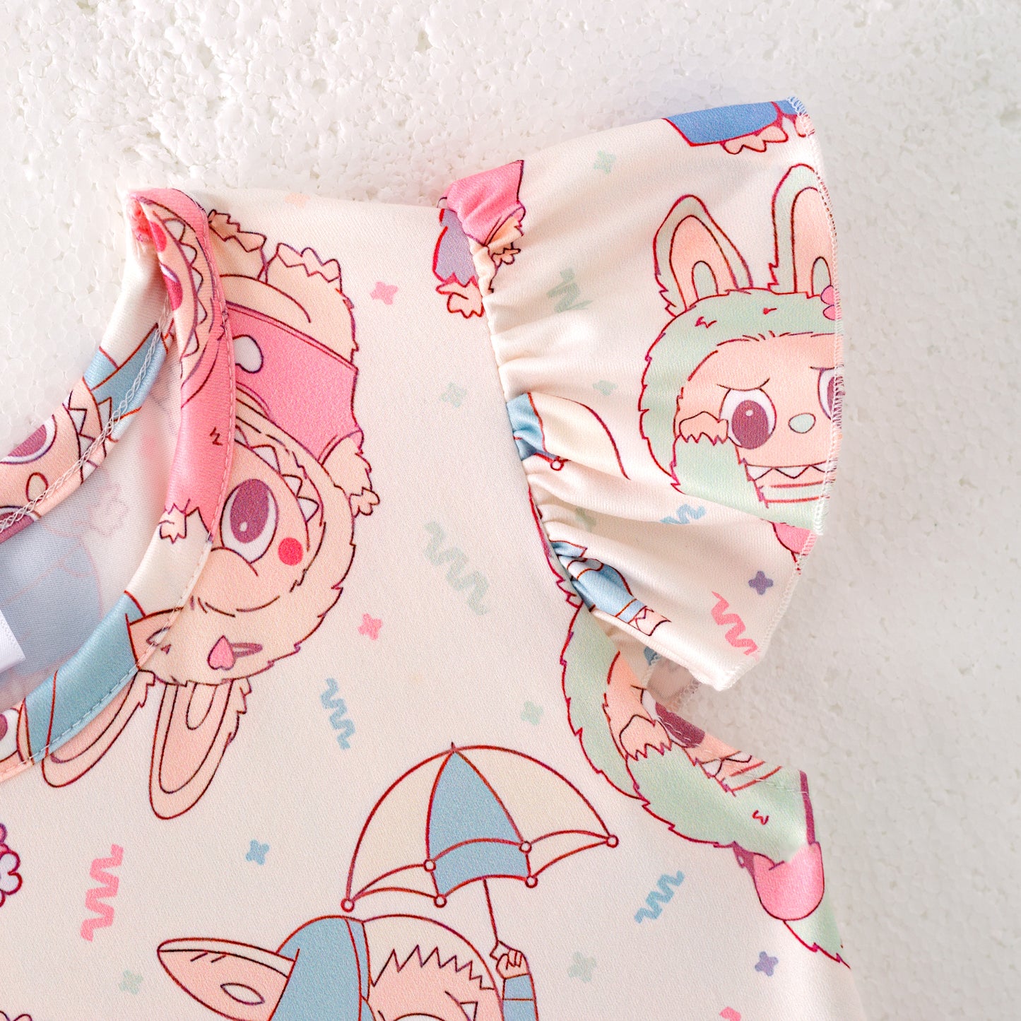 Girls Summer Cute LABUBU Cartoon Print Twirl Dress