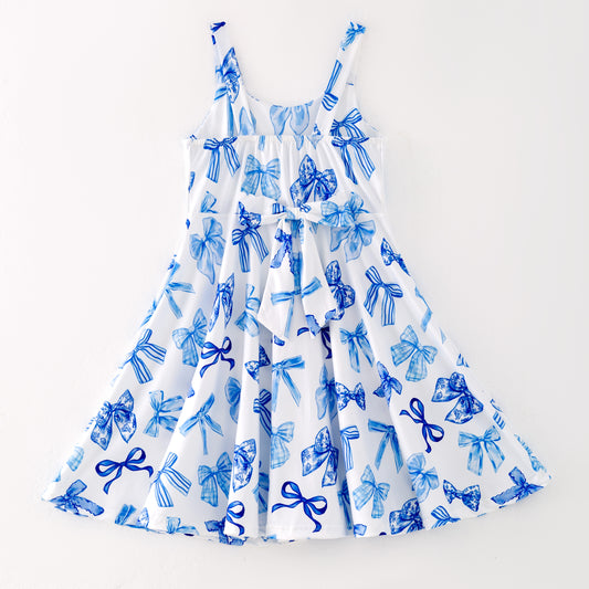 Girls Summer Blue Bow Slip Soft Fashion Dress