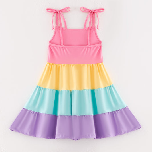 Girls Summer Pink Yellow Blue Purple Rainbow Slip Soft Fashion Dress