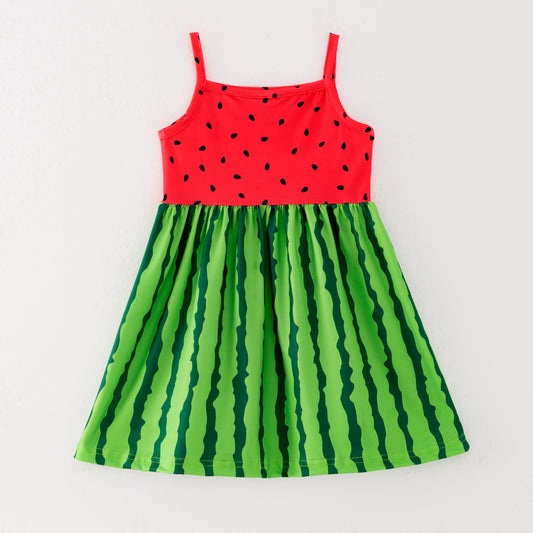 Girls Summer Green Red Watermelon Slip Soft Fashion Dress