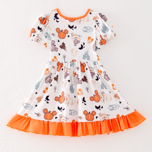 Girls Halloween Minnie Cartoon Pumpkin Twirl Dress
