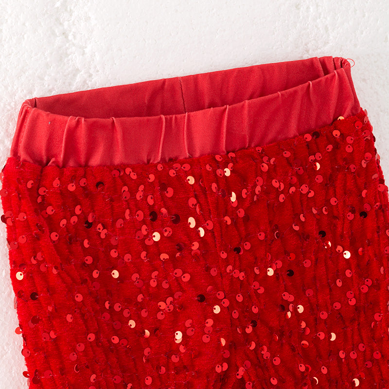 Girls Christmas Winter Red Sequins Bell Pant