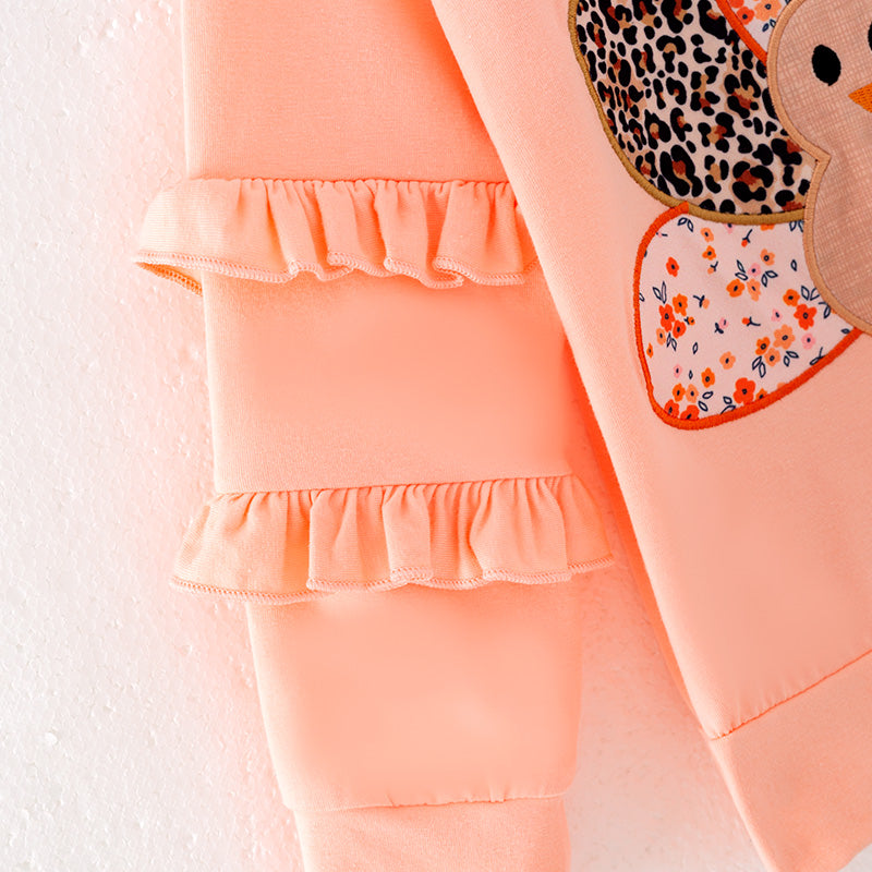 Girls Thanksgiving Turkey Applique Long Sleeves Leopard Pant Set