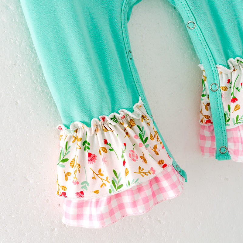 Baby Girls Turkey Applique Mint Cotton Ruffled Romper