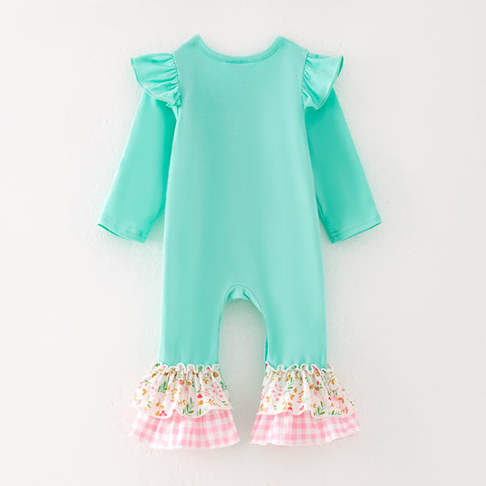 Baby Girls Turkey Applique Mint Cotton Ruffled Romper