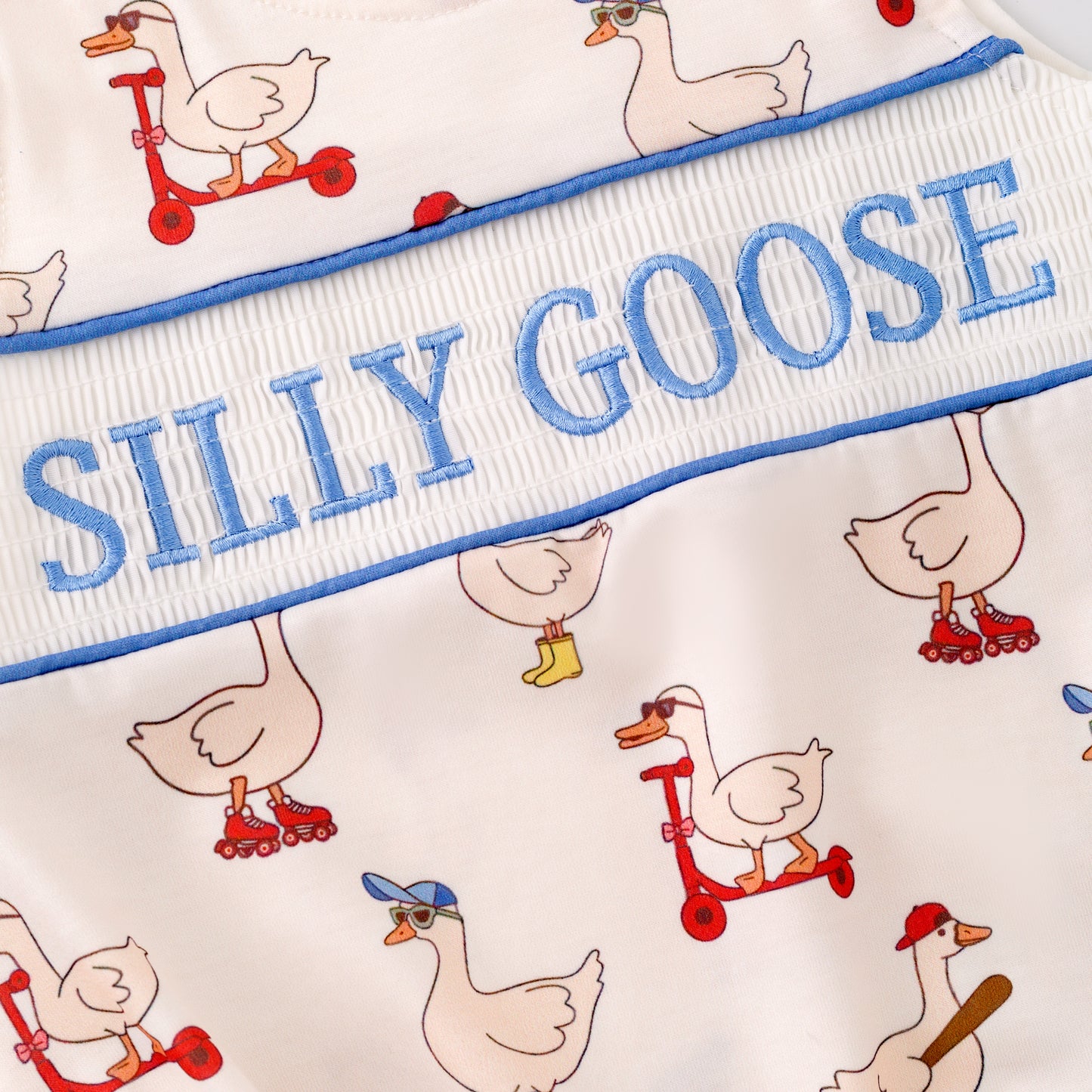 Boys Sibling Summer Silly Goose Embroidery Matching Clothes