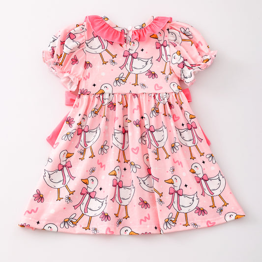 Girls Summer SILLY GOOSE Print Smocked Embroidered Dress