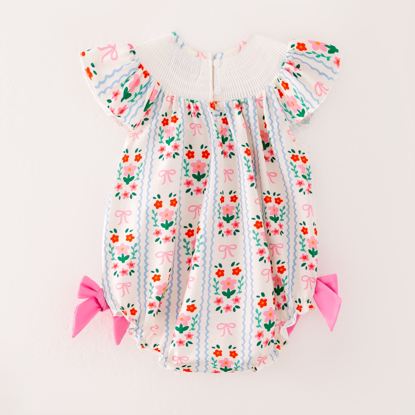 Girls Summer Pink Floral Silly Goose Embroidery Smock Dress Romper