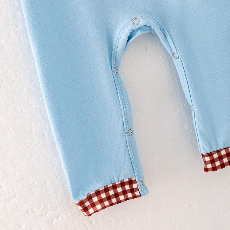 Boys Fall Rugby Football Smock Embroidery Short Sleeves Romper